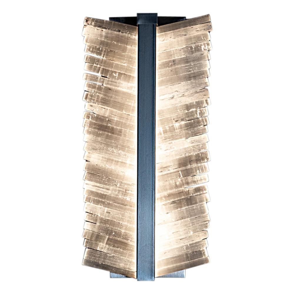 Mohawk Lighting Selenite Crystal Wall Sconce with Metal Base For Sale