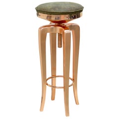 Mohawk Stool with Leather Seat and Polished Brass Legs