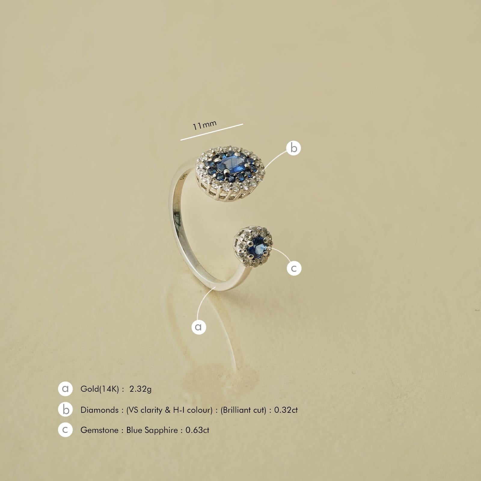 For Sale:  Moi Adele Gold Diamond Blue Sapphire Ring 4