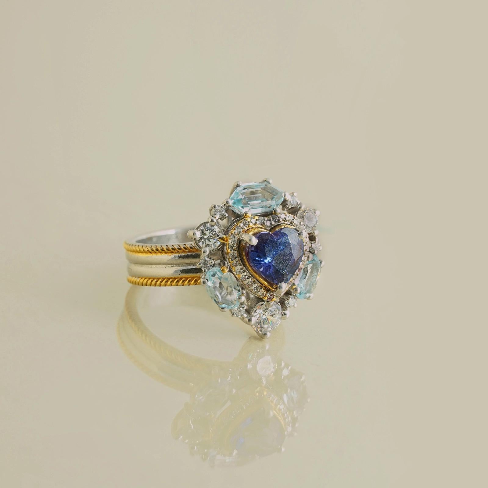 For Sale:  Moi Amalfi Gold Diamond Tanzanite and Blue Topaz Cocktail Ring 3