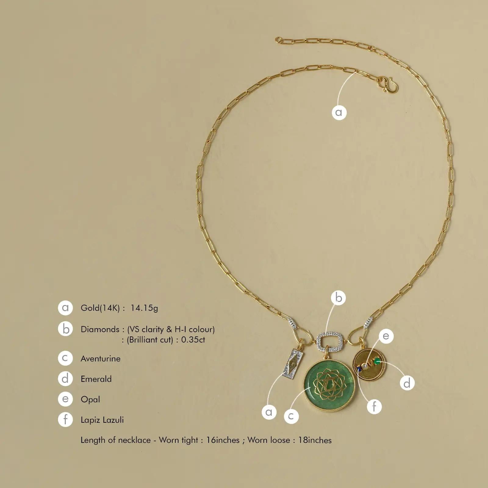 Women's or Men's Moi Anah Aventurine Gold and Diamond Necklace For Sale