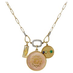 Moi Anah Rose Quartz Gold and Diamond Necklace