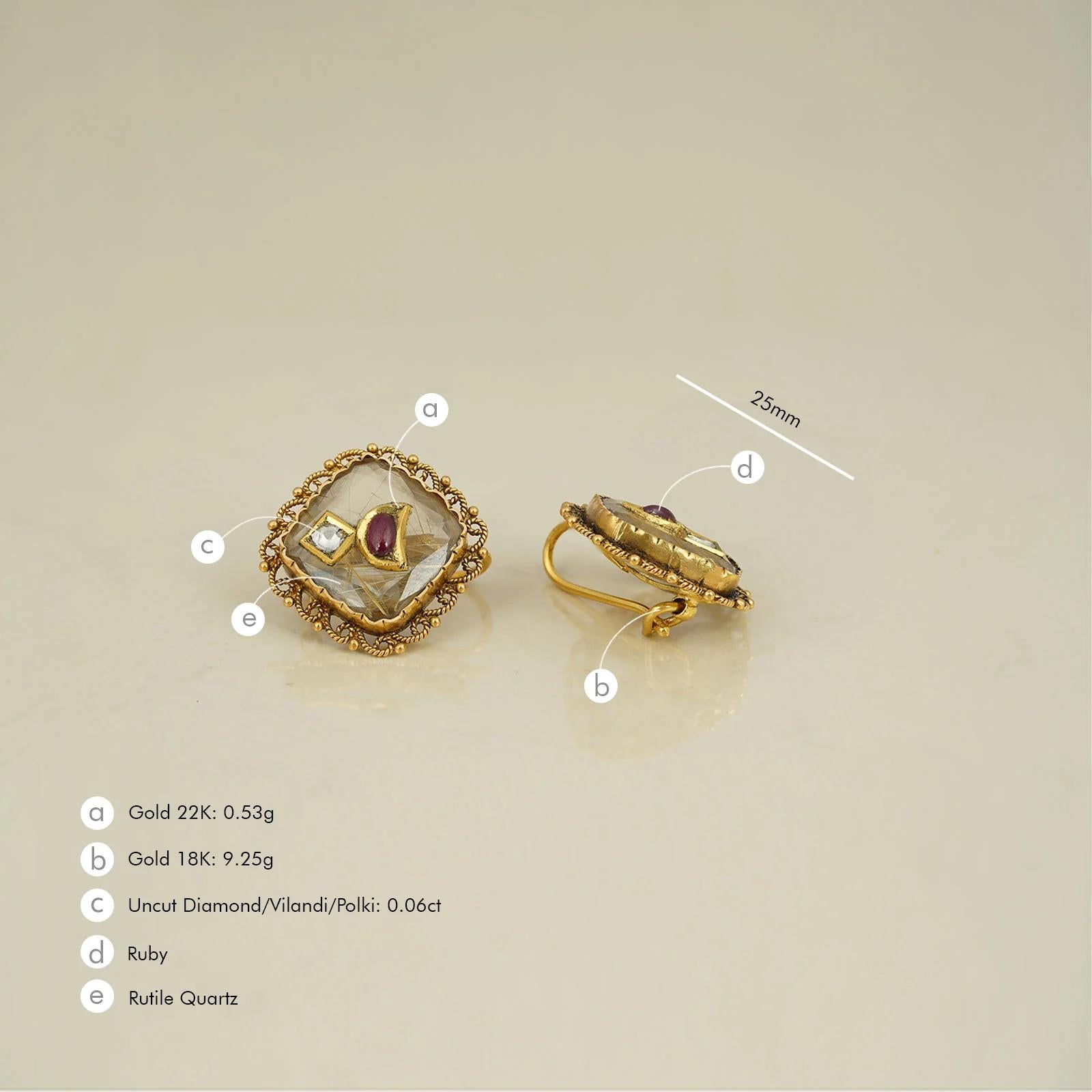 Moi Anant Gold Ruby and Uncut Diamond Ear Tops For Sale 1