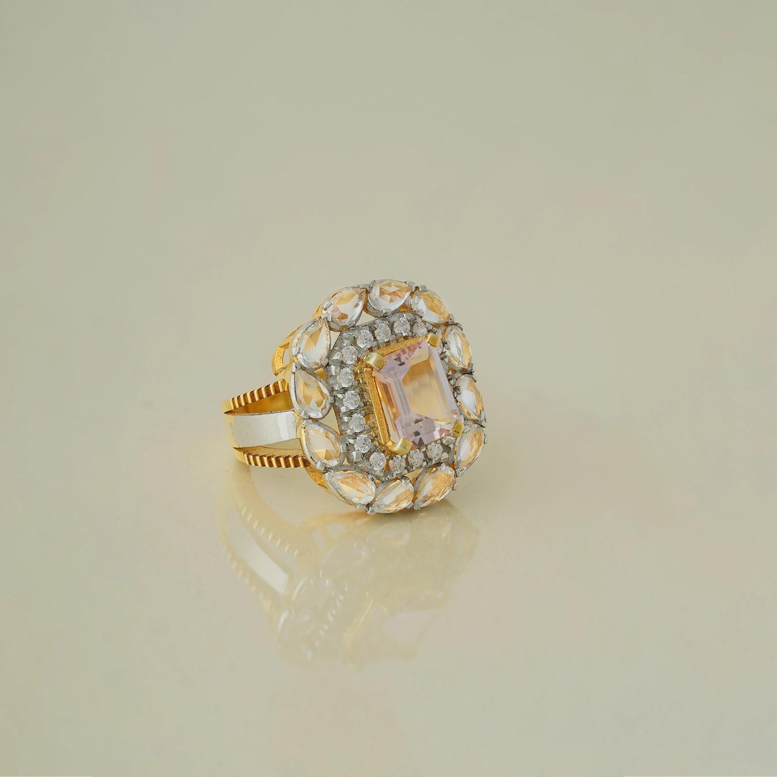 For Sale:  Moi Ariana Gold Diamond Morganite and White Sapphire Cocktail Ring 3