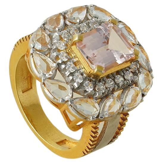 For Sale:  Moi Ariana Gold Diamond Morganite and White Sapphire Cocktail Ring