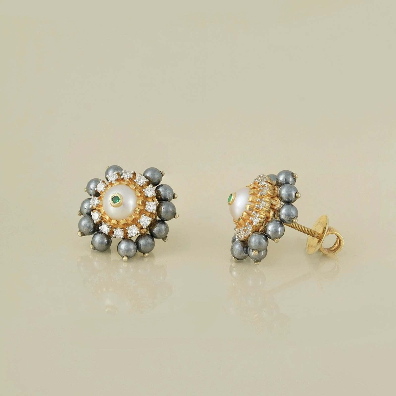 Brilliant Cut Moi Audrey Gold Diamond Pearl Terahertz Ear Studs For Sale