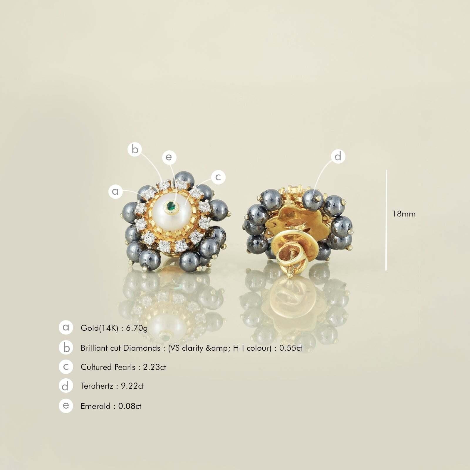 Women's Moi Audrey Gold Diamond Pearl Terahertz Ear Studs For Sale