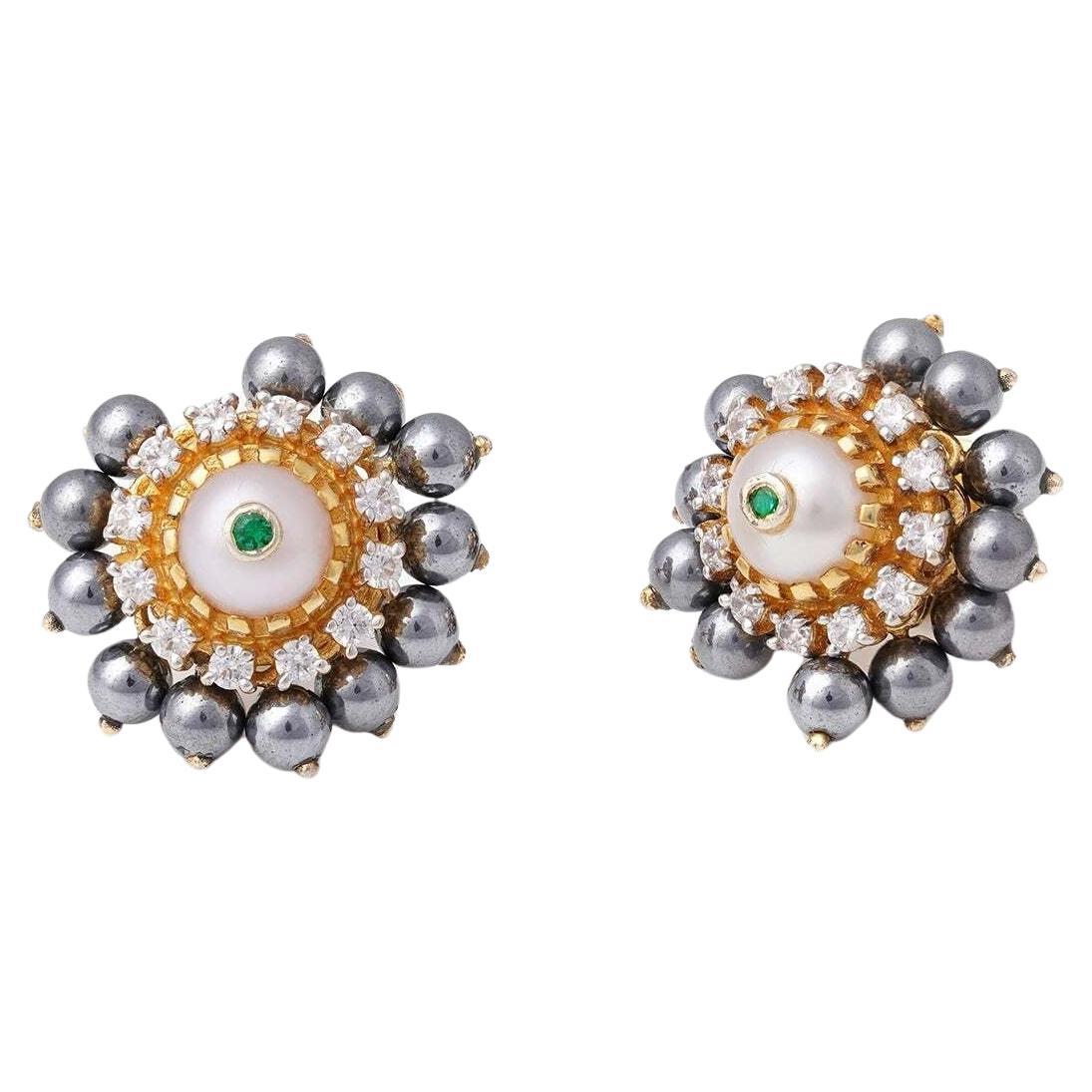 Moi Audrey Gold Diamond Pearl Terahertz Ear Studs