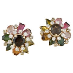 Boucles d'oreilles Moi en or à l'automne avec diamants et pierres précieuses colorées