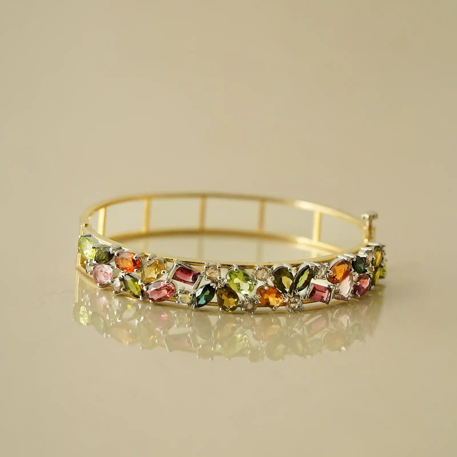 Rose Cut Moi Autumn Gold Diamond and Gemstone Bracelet For Sale