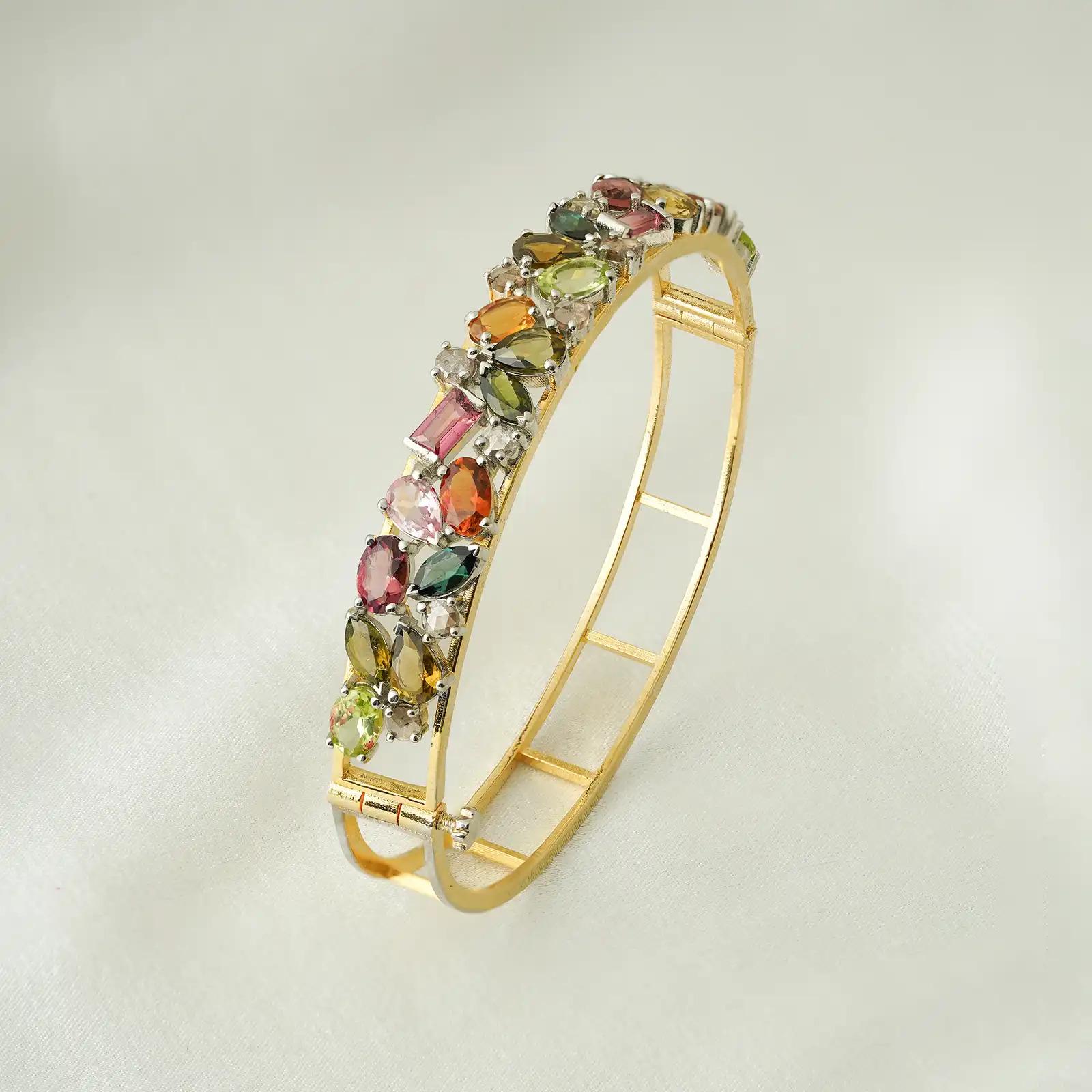 Moi Autumn Gold Diamond and Gemstone Bracelet In New Condition For Sale In Lawrenceville, GA