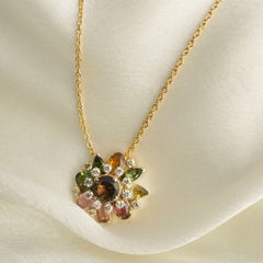 Moi Autumn Gold Diamond and Gemstones Pendant Necklace