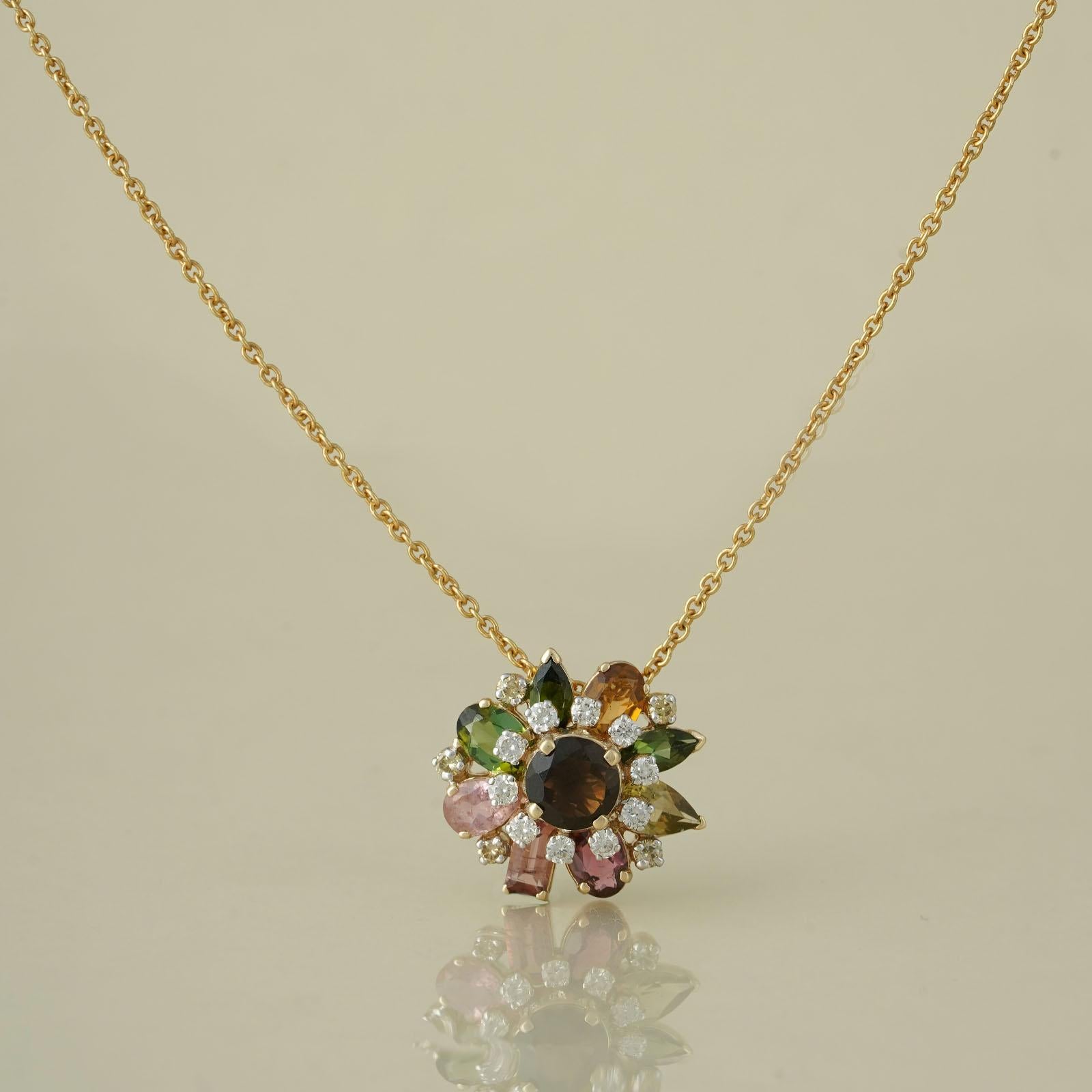 Moi Autumn Gold Diamond and Gemstones Pendant Necklace In New Condition For Sale In Lawrenceville, GA