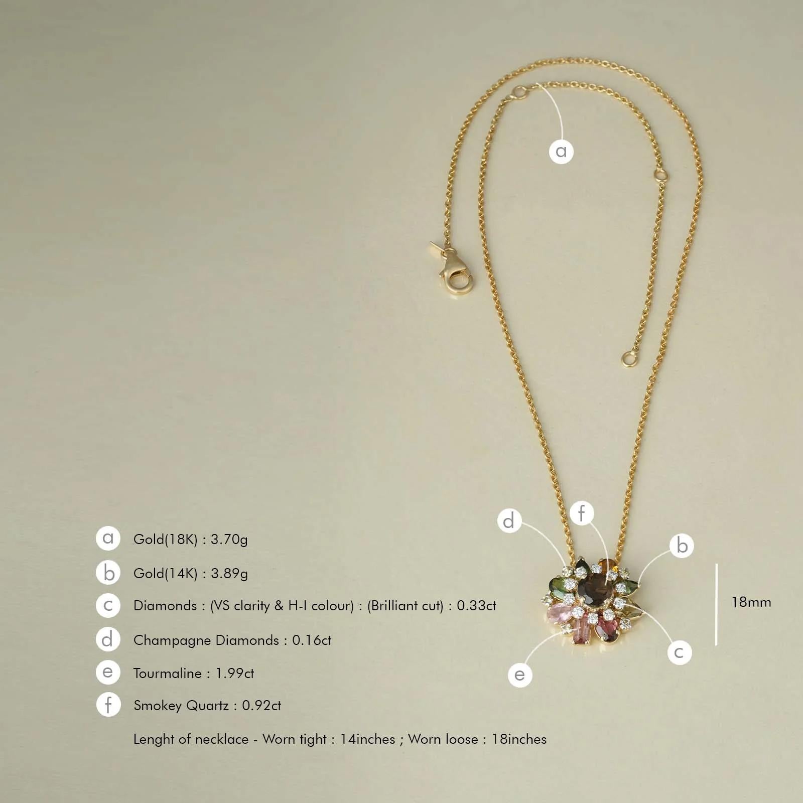 Women's Moi Autumn Gold Diamond and Gemstones Pendant Necklace For Sale