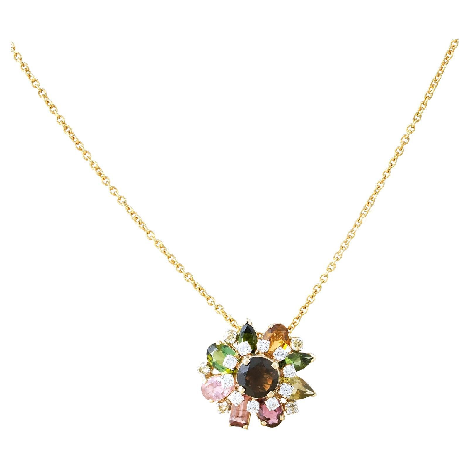 Moi Autumn Gold Diamond and Gemstones Pendant Necklace For Sale