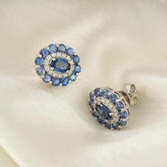 Pendientes de oro azul con diamantes y zafiro azul Moi