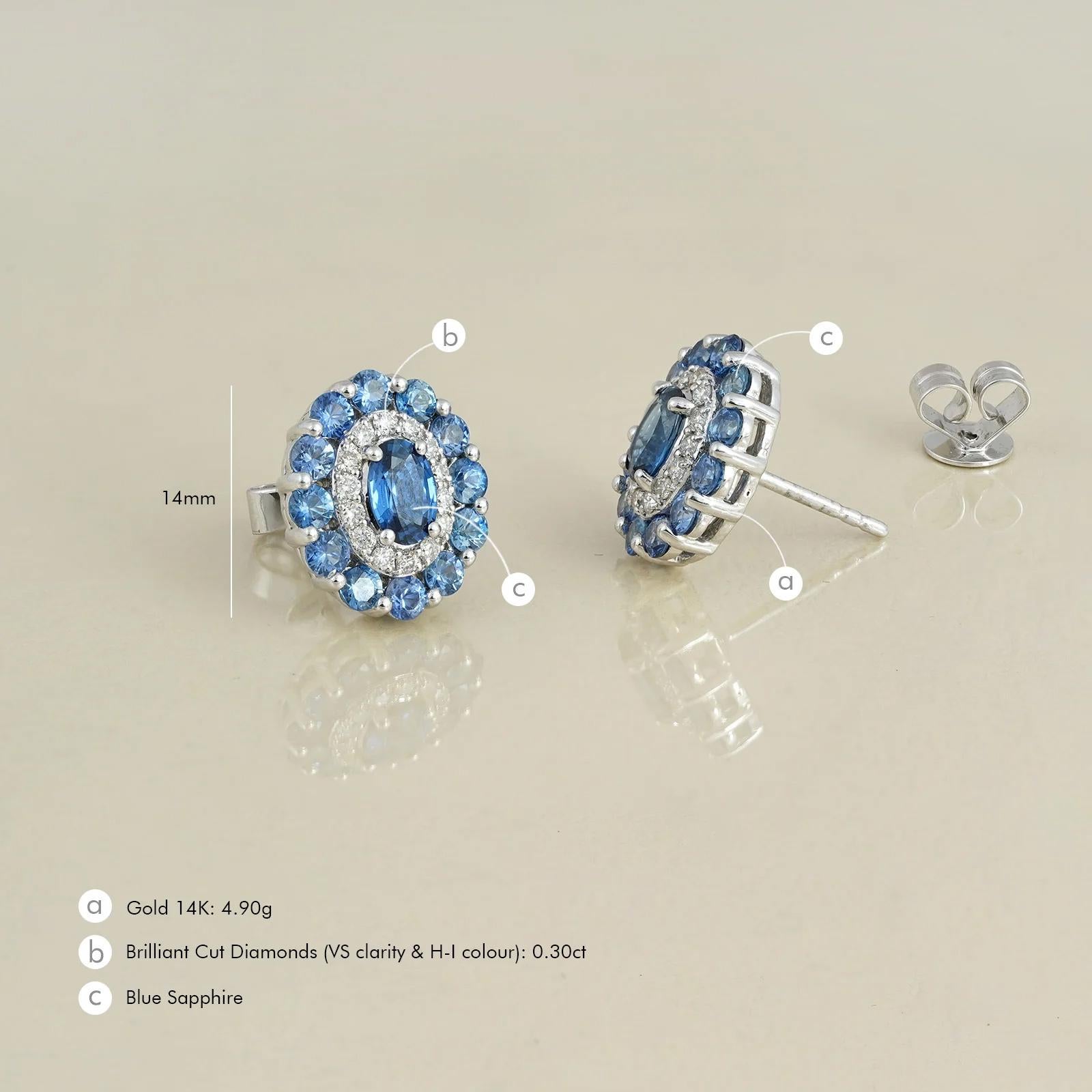 Moi Orecchini con diamanti e zaffiri blu in oro azzurro in vendita 2