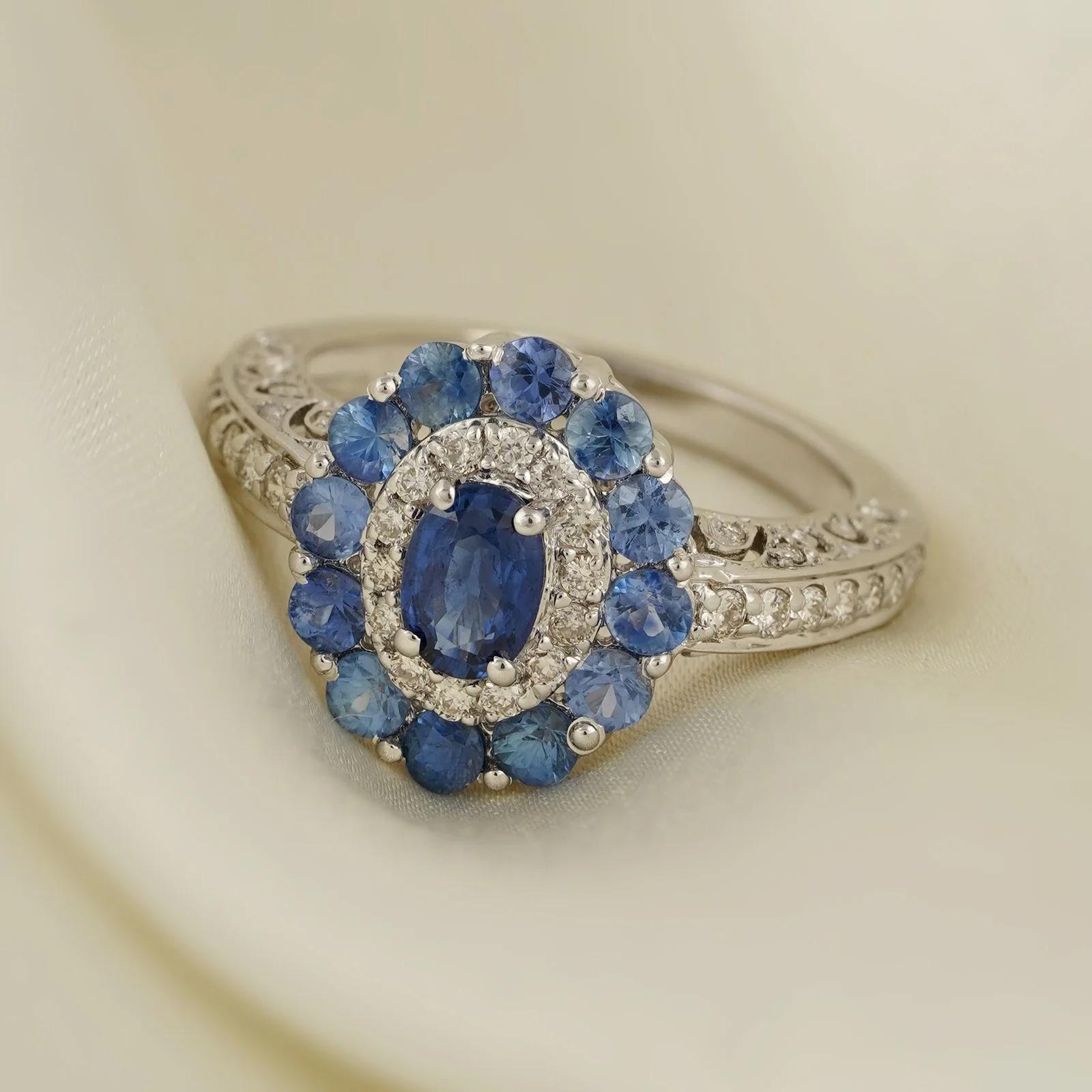 For Sale:  Moi Azure Gold Diamond and Halo Sapphire Engagement Ring 2