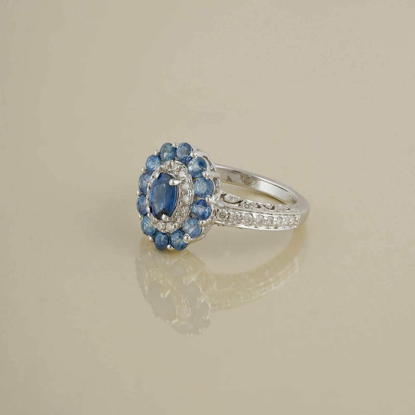 For Sale:  Moi Azure Gold Diamond and Halo Sapphire Engagement Ring 5