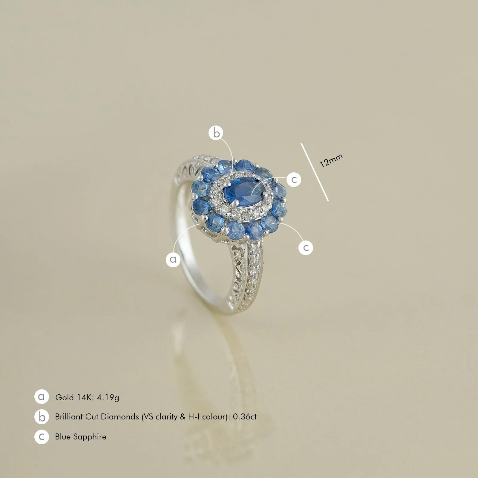 For Sale:  Moi Azure Gold Diamond and Halo Sapphire Engagement Ring 6