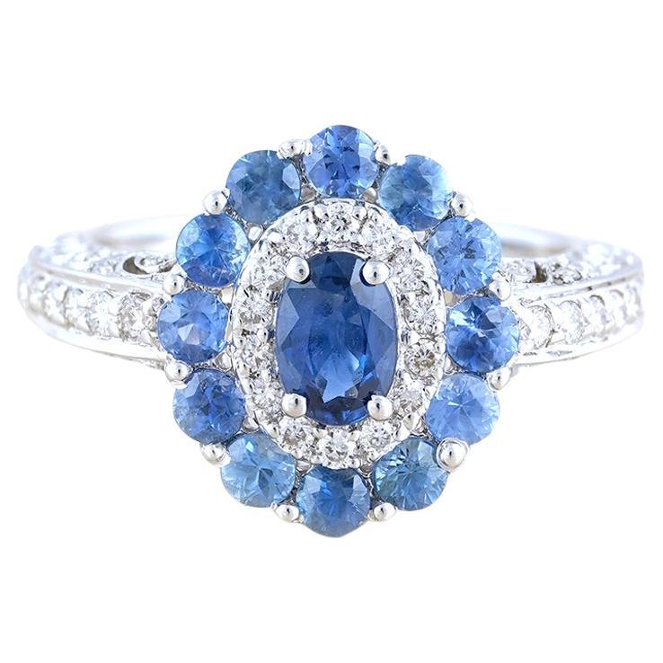 For Sale:  Moi Azure Gold Diamond and Halo Sapphire Engagement Ring