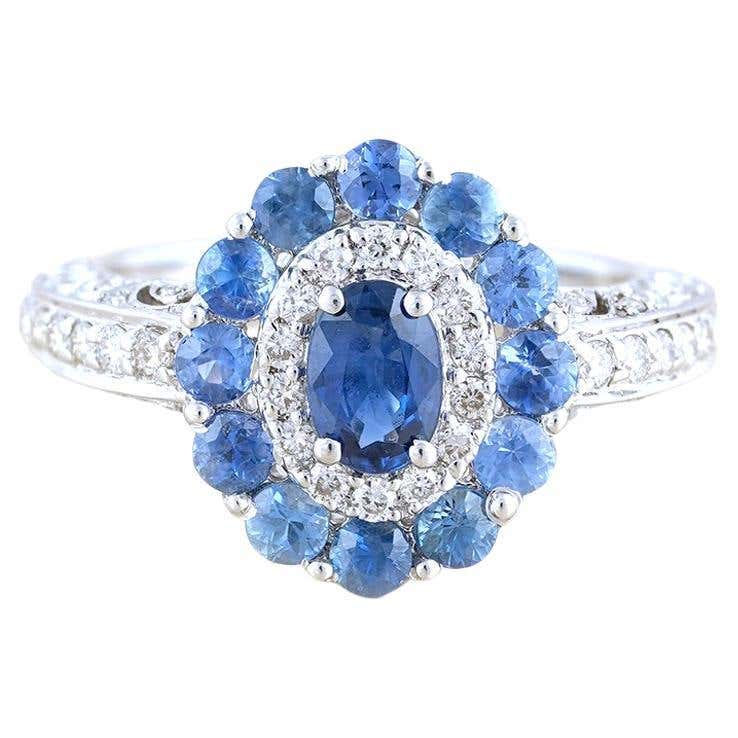Customizable Moi Azure Gold Diamond and Halo Sapphire Engagement Ring