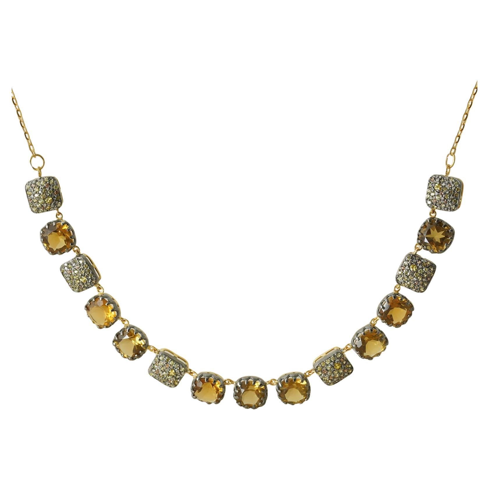 Moi Cairo Gold Silver Diamond Sapphire and Quartz Necklace