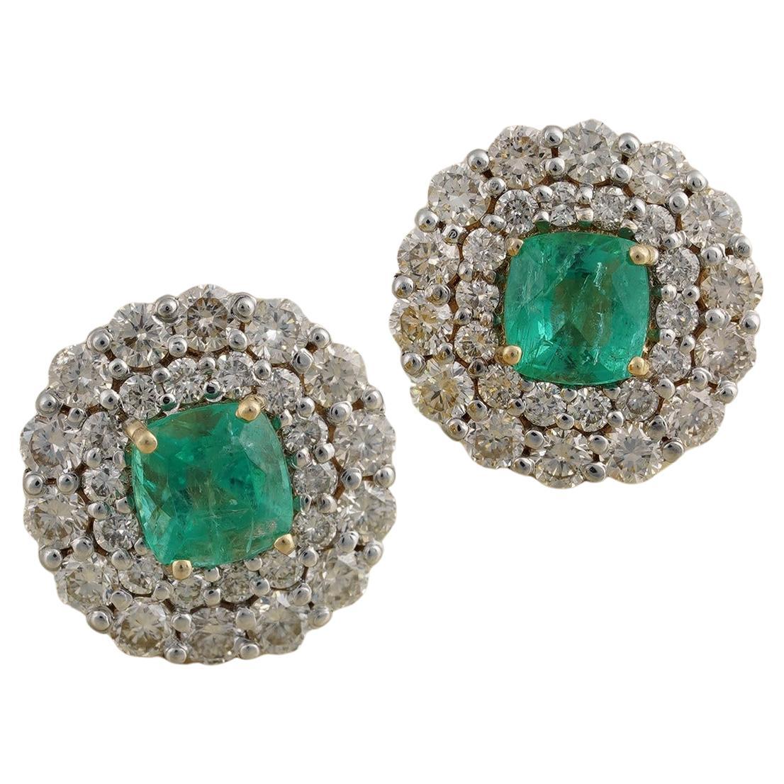 Moi Carmen Gold Diamond and Emerald Ear Studs