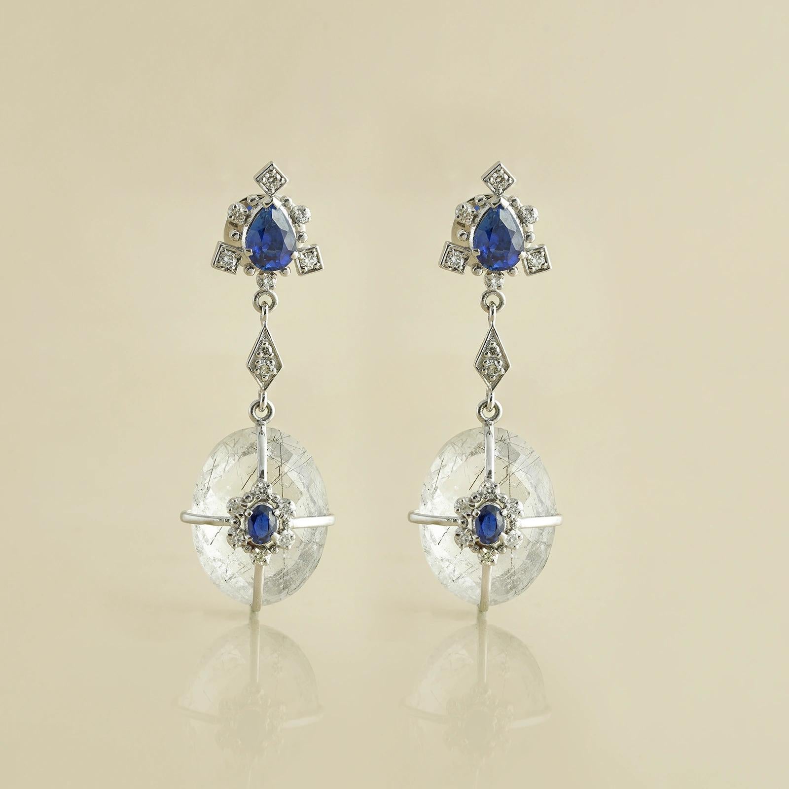 Moi Charis Diamond and Blue Topaz Earrings In New Condition For Sale In Lawrenceville, GA