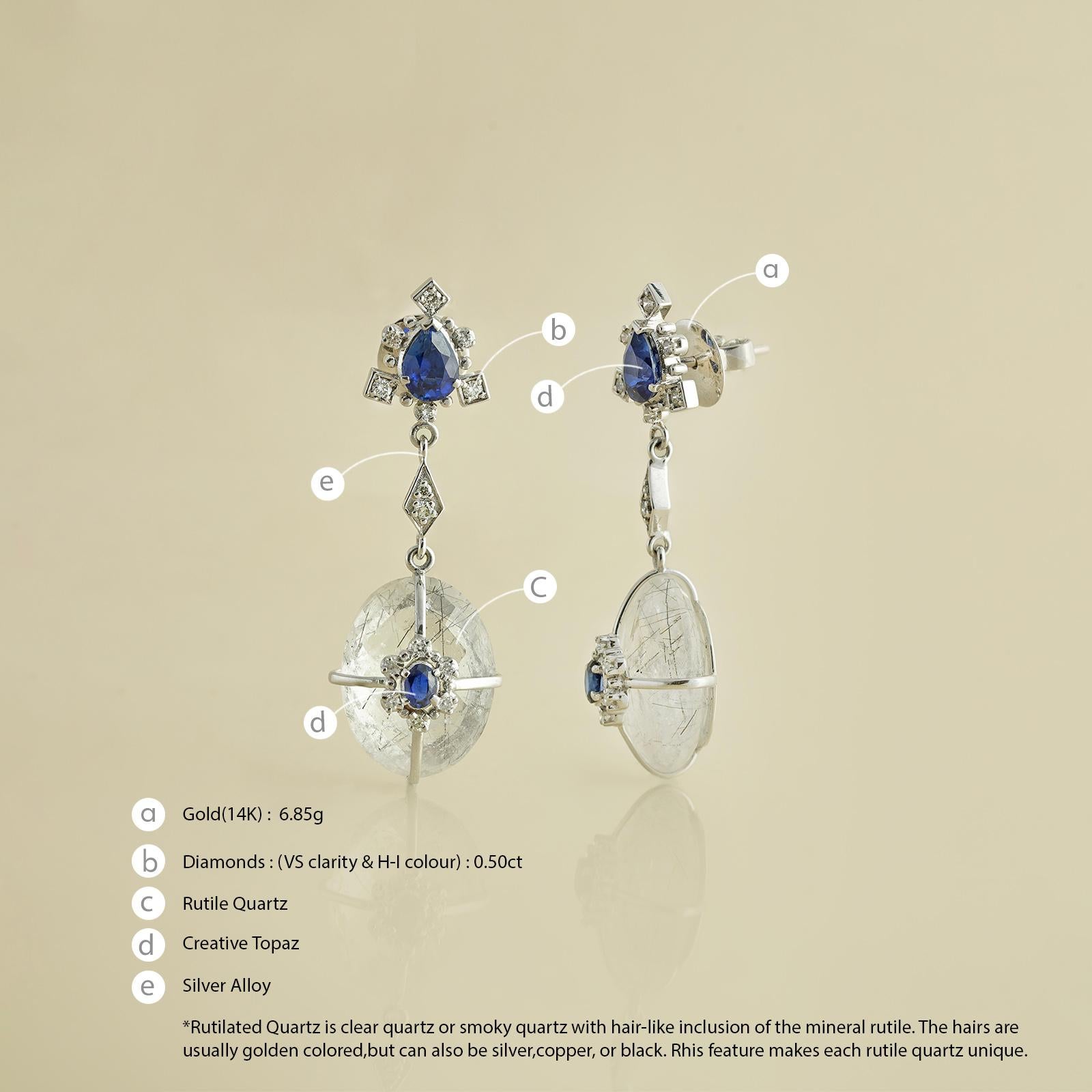 Women's Moi Charis Diamond and Blue Topaz Earrings For Sale
