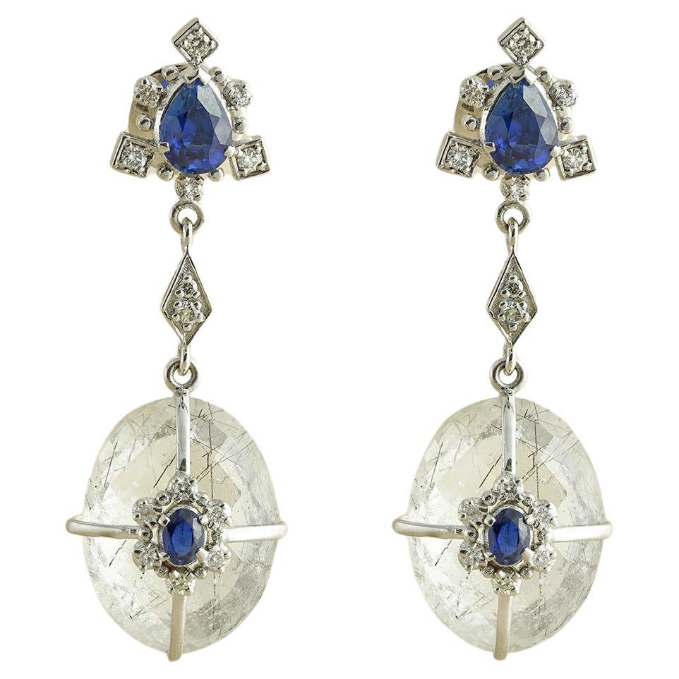 Moi Charis Diamond and Blue Topaz Earrings For Sale