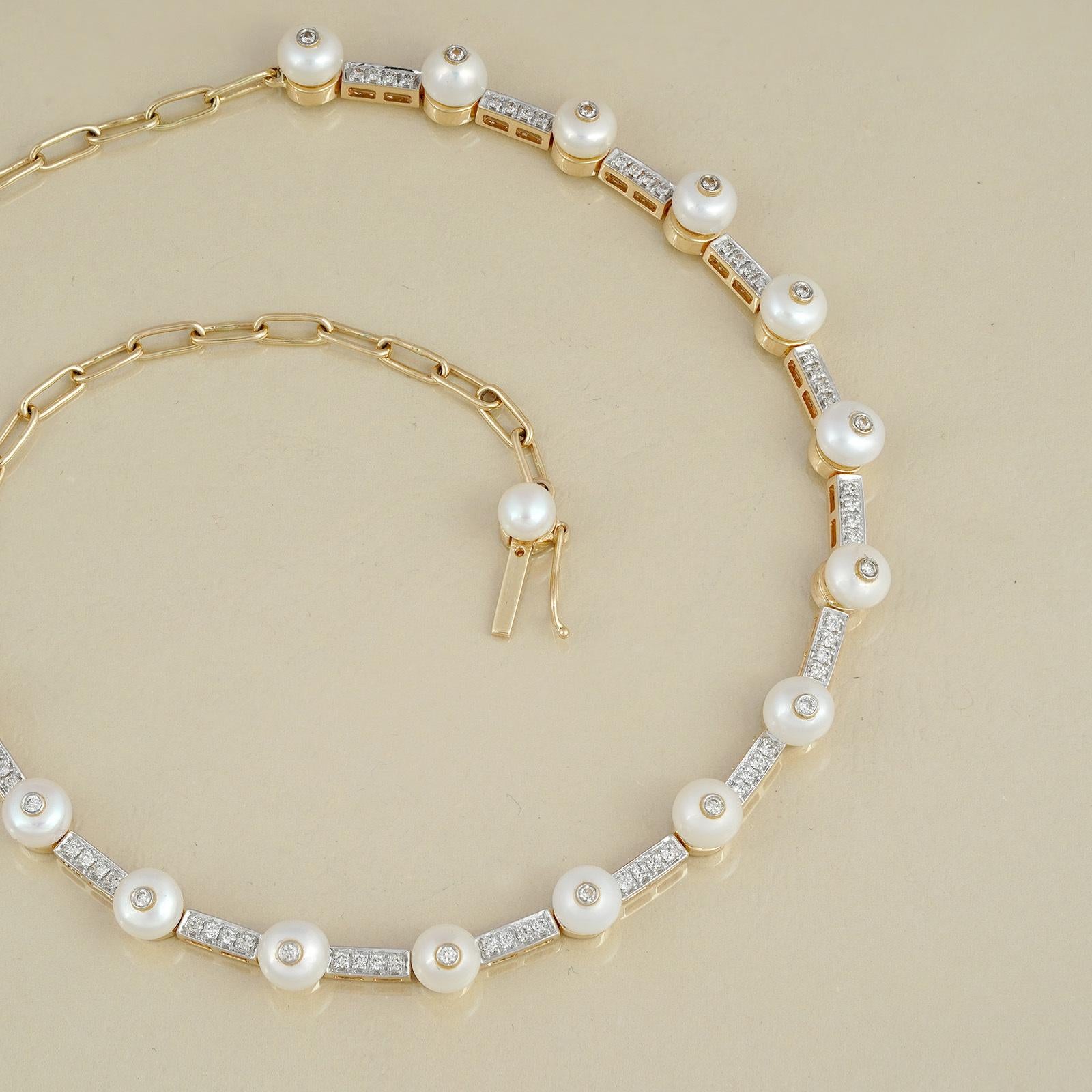 Moi Chicago Pearl and Diamond Necklace In New Condition For Sale In Lawrenceville, GA