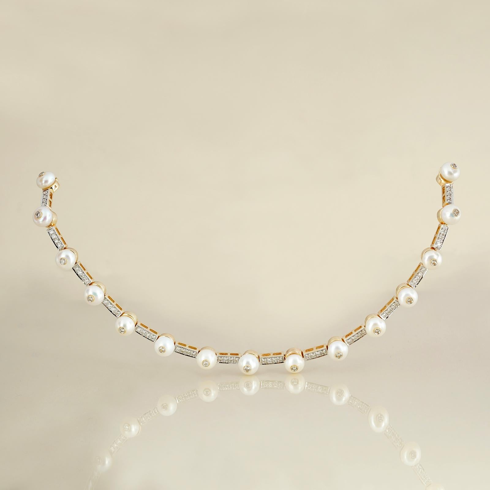 Moi Chicago Perlen- und Diamant-Halskette Damen im Angebot