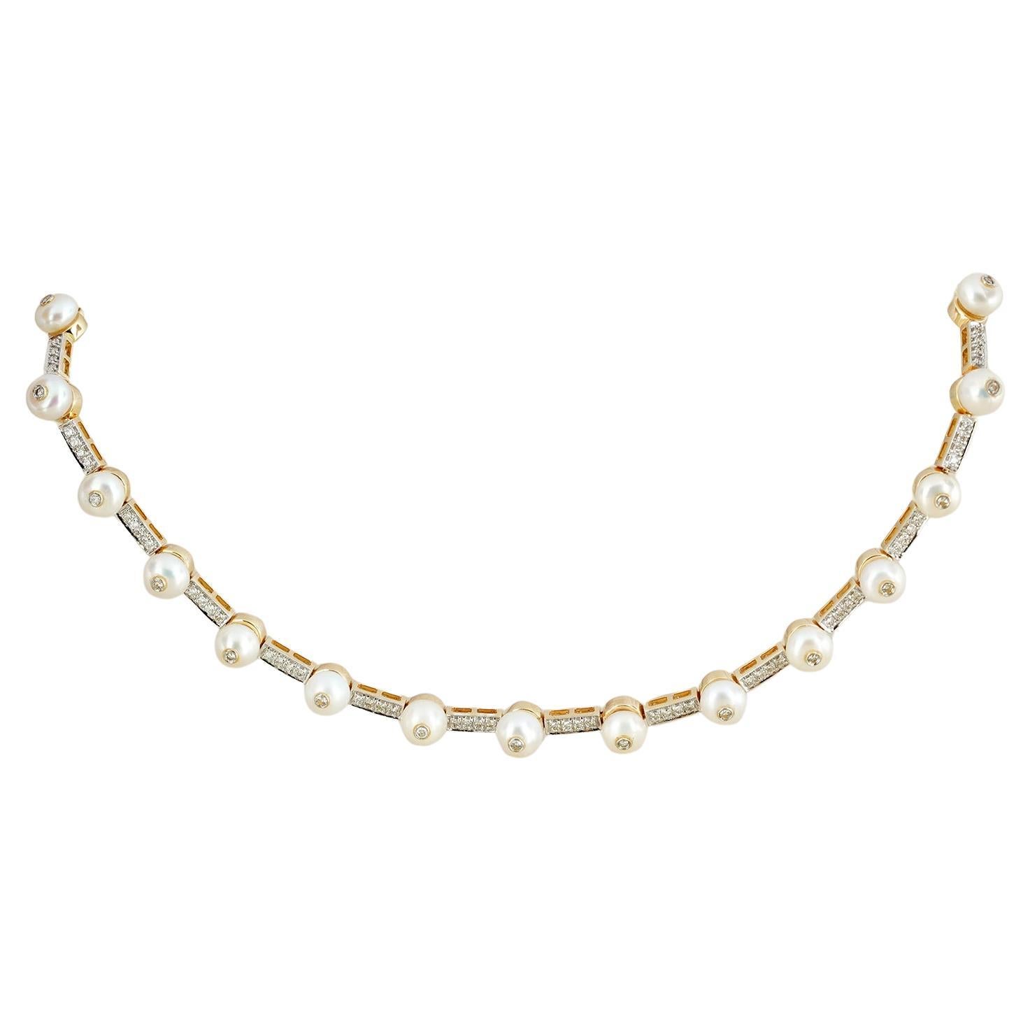 Moi Chicago Perlen- und Diamant-Halskette im Angebot