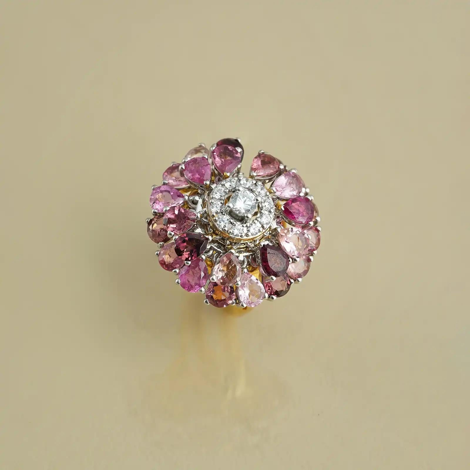 For Sale:  Moi Dahlia Gold Diamond and Pink Tourmaline Ring 4