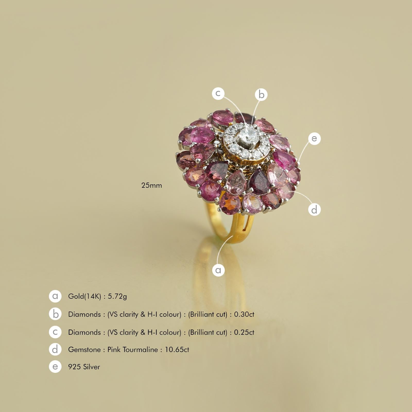 For Sale:  Moi Dahlia Gold Diamond and Pink Tourmaline Ring 5