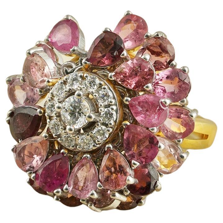 Moi Dahlia Gold Diamond and Pink Tourmaline Ring