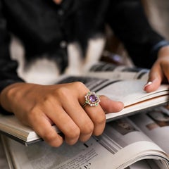 Moi Dakota Gold Diamond and Amethyst Ring