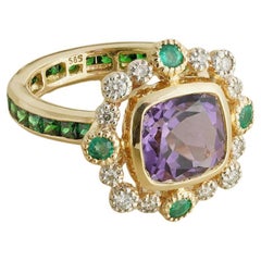 Moi Dakota Gold Diamond and Amethyst Ring