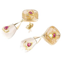 Moi Dew Drop Crystal Ruby and Diamond Earrings