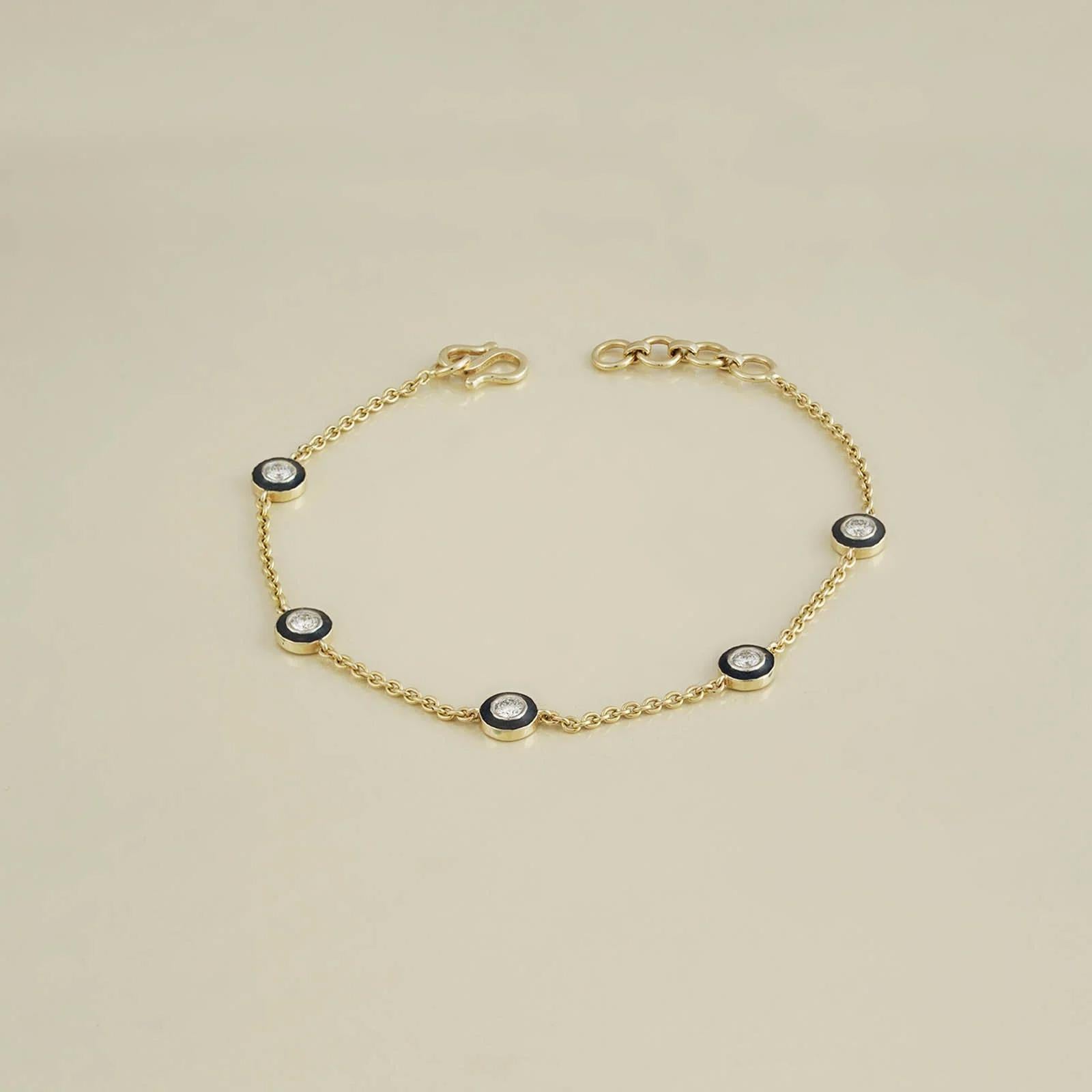 Moi Diana Blaues Emaille-Armband aus Gold und Diamanten im Zustand „Neu“ im Angebot in Lawrenceville, GA