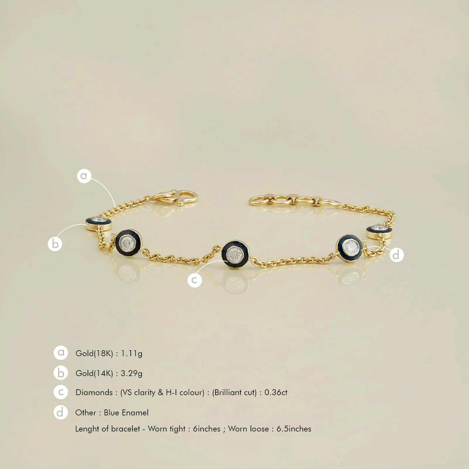 Moi Diana Blaues Emaille-Armband aus Gold und Diamanten Damen im Angebot