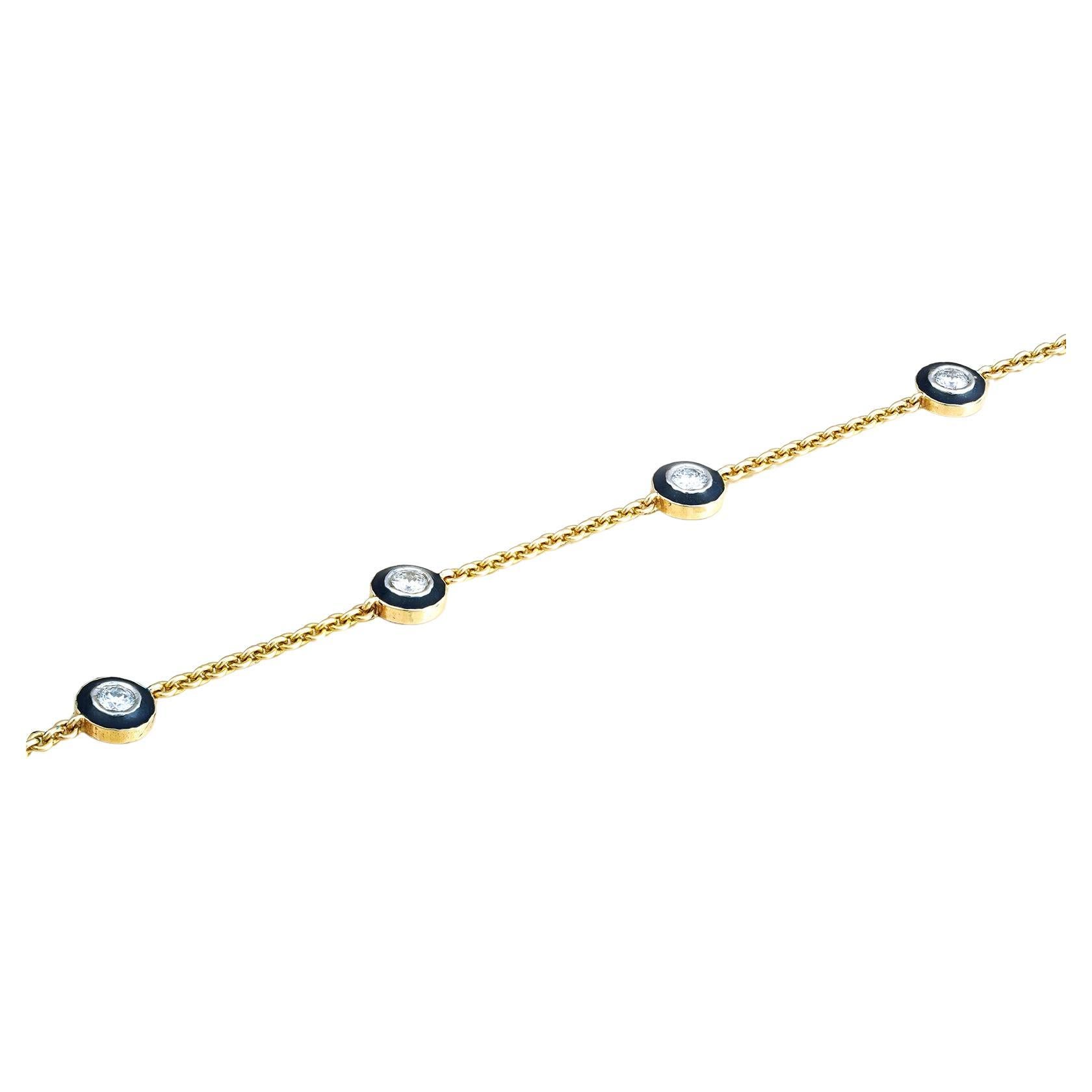 Bracelet Moi Diana en or émaillé bleu et diamants en vente