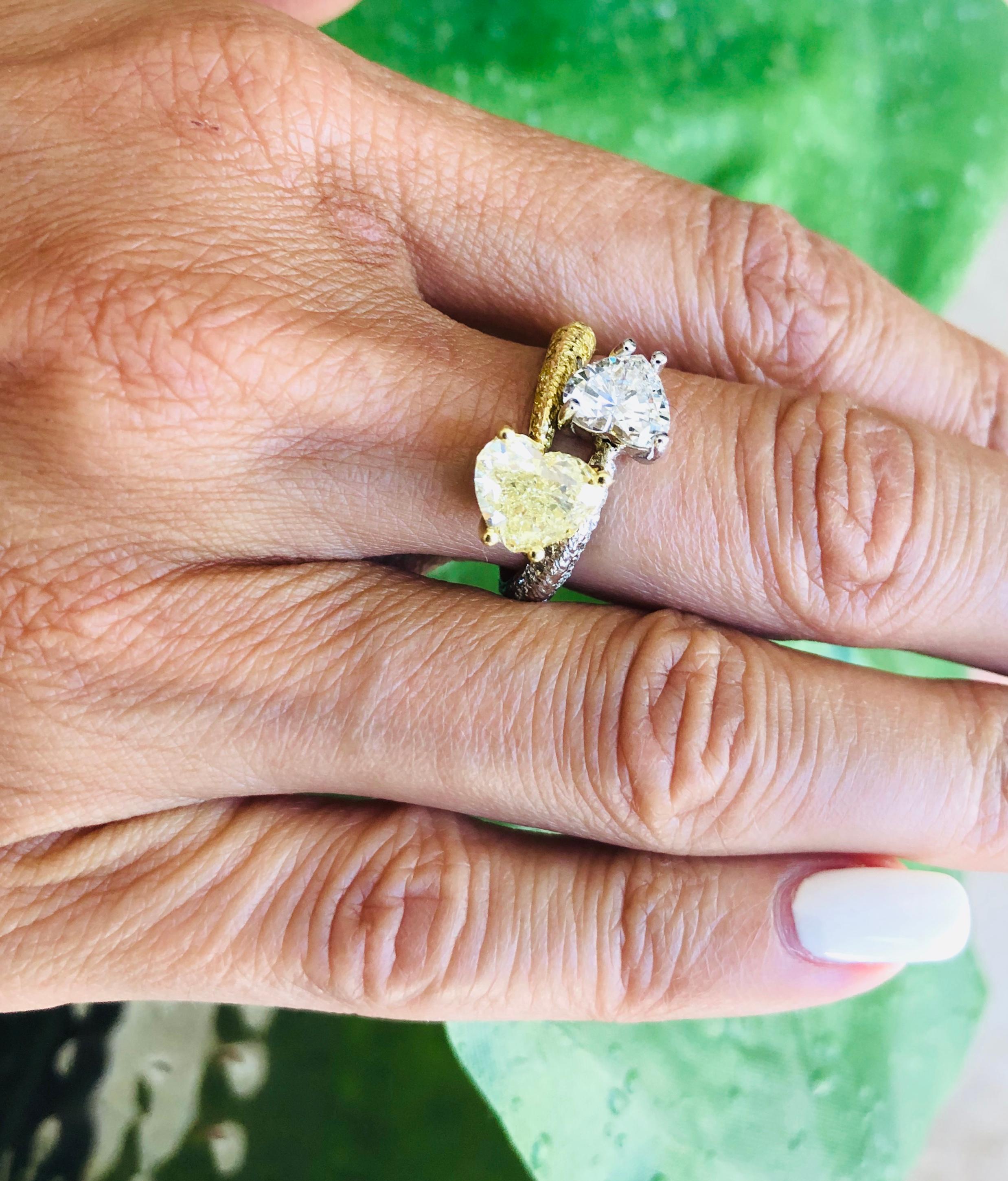 Moi Et Toi Double Hearts 3.46 Carat Diamonds Ring 18 Karat 2