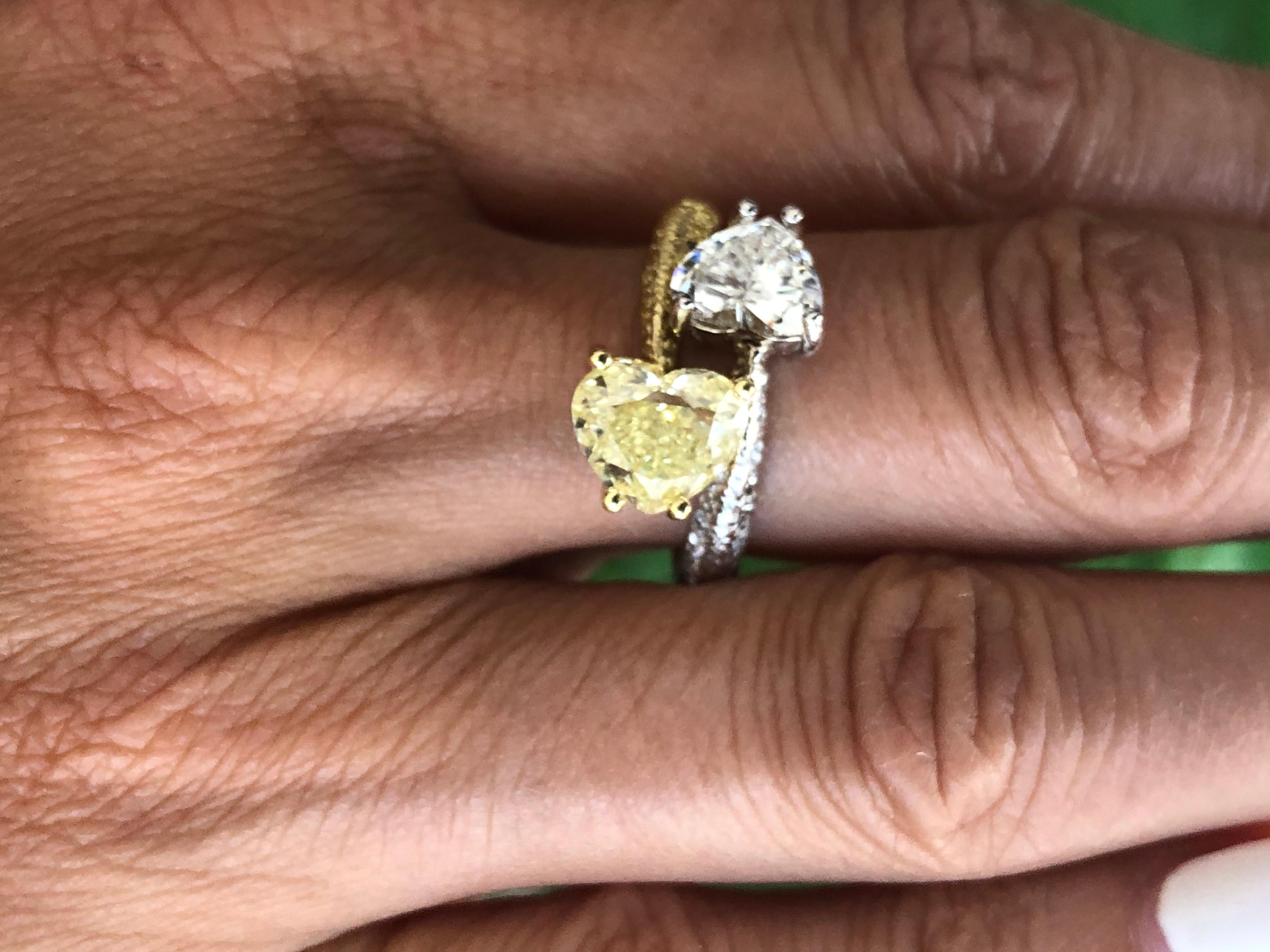 Moi Et Toi Double Hearts 3.46 Carat Diamonds Ring 18 Karat 1