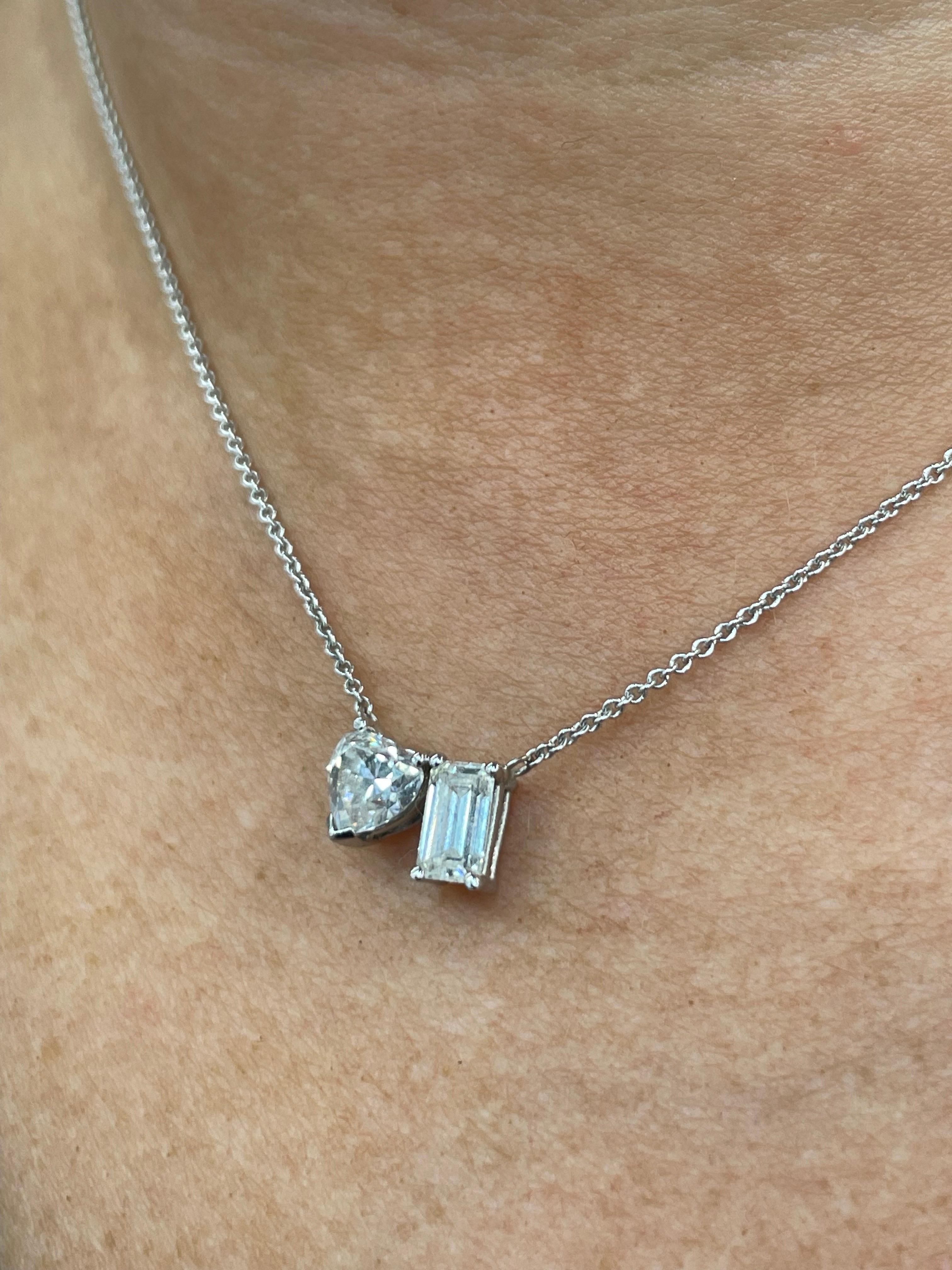 MOI ET TOI GIA zertifizierter Herz-Smaragd-Diamant-Anhänger 1,41 Karat G VS2-SI2 14K 4