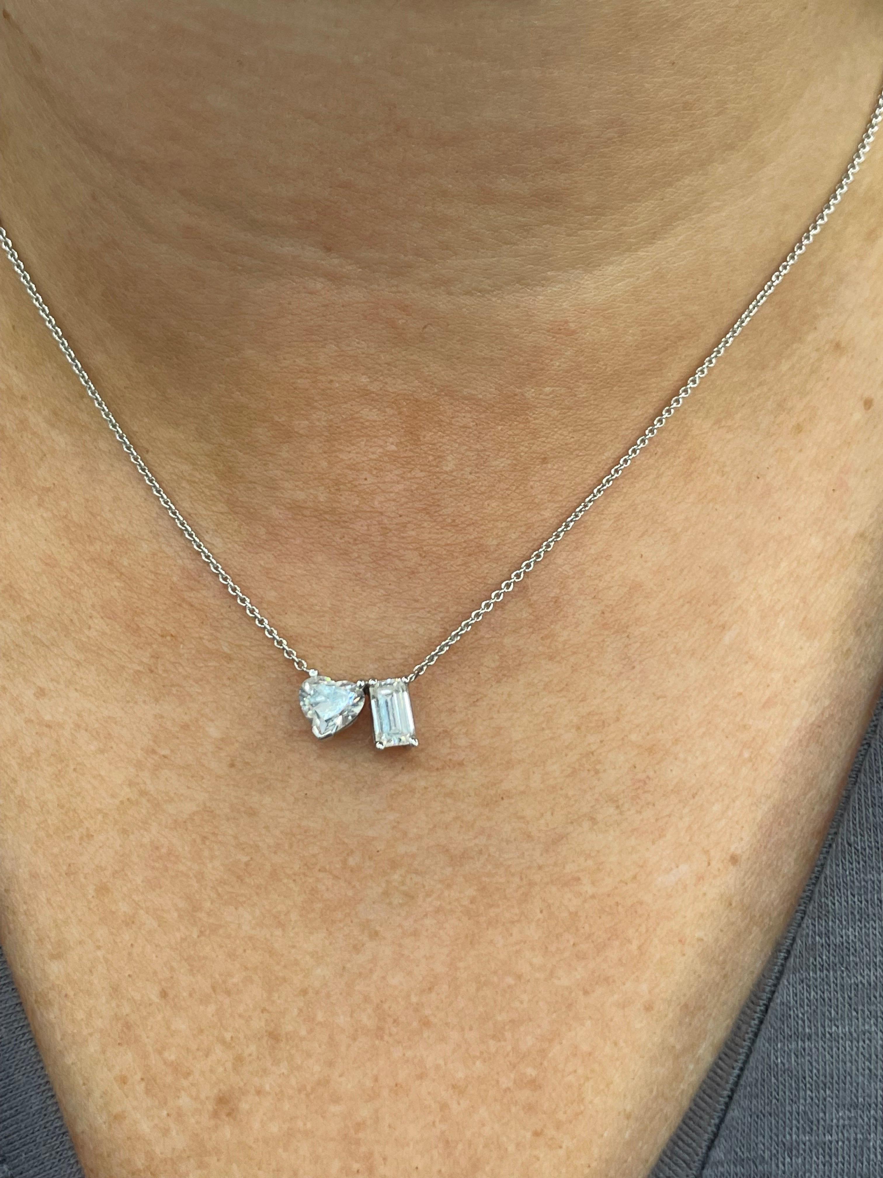 MOI ET TOI GIA zertifizierter Herz-Smaragd-Diamant-Anhänger 1,41 Karat G VS2-SI2 14K 5