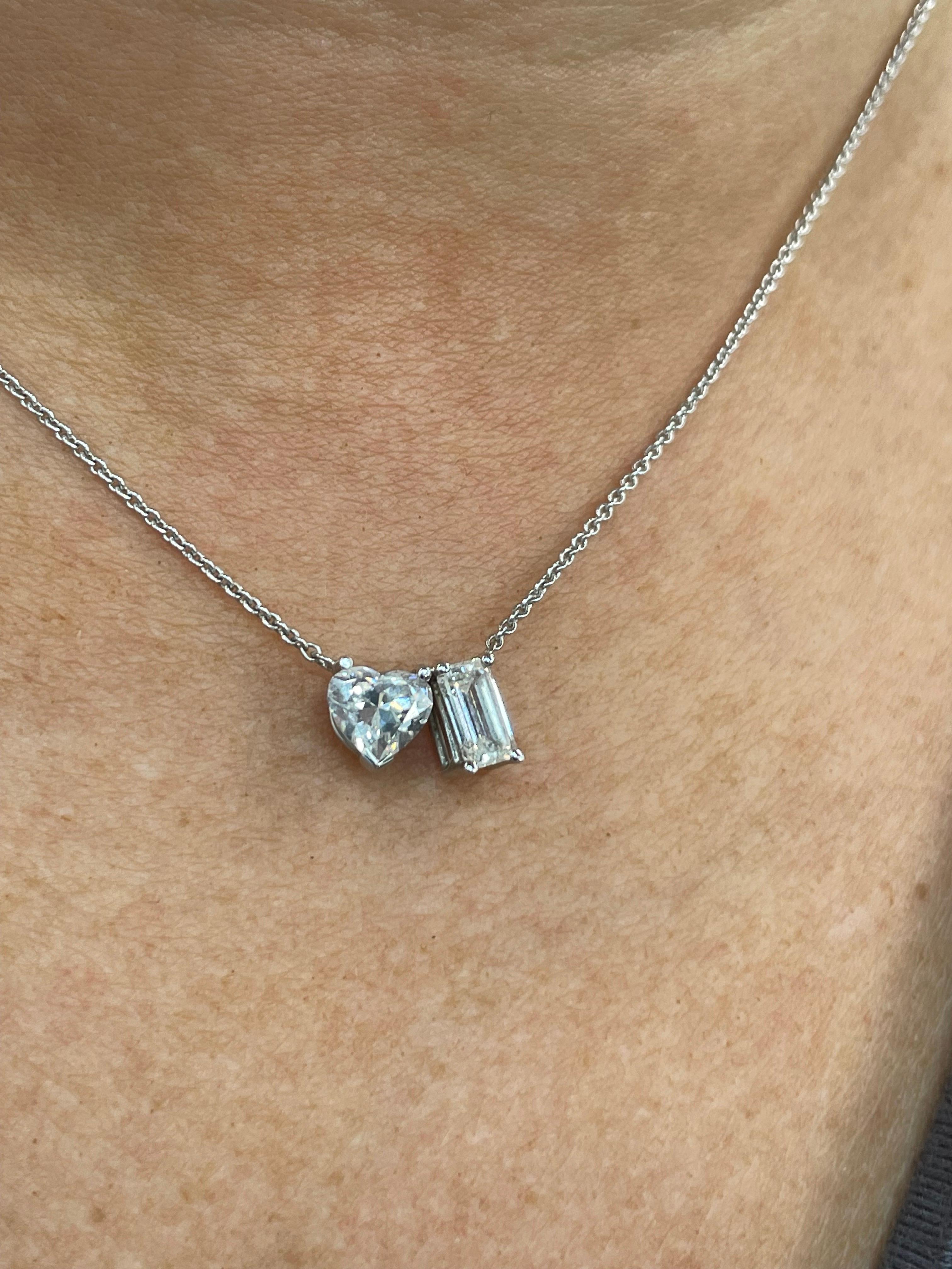 MOI ET TOI GIA zertifizierter Herz-Smaragd-Diamant-Anhänger 1,41 Karat G VS2-SI2 14K 3