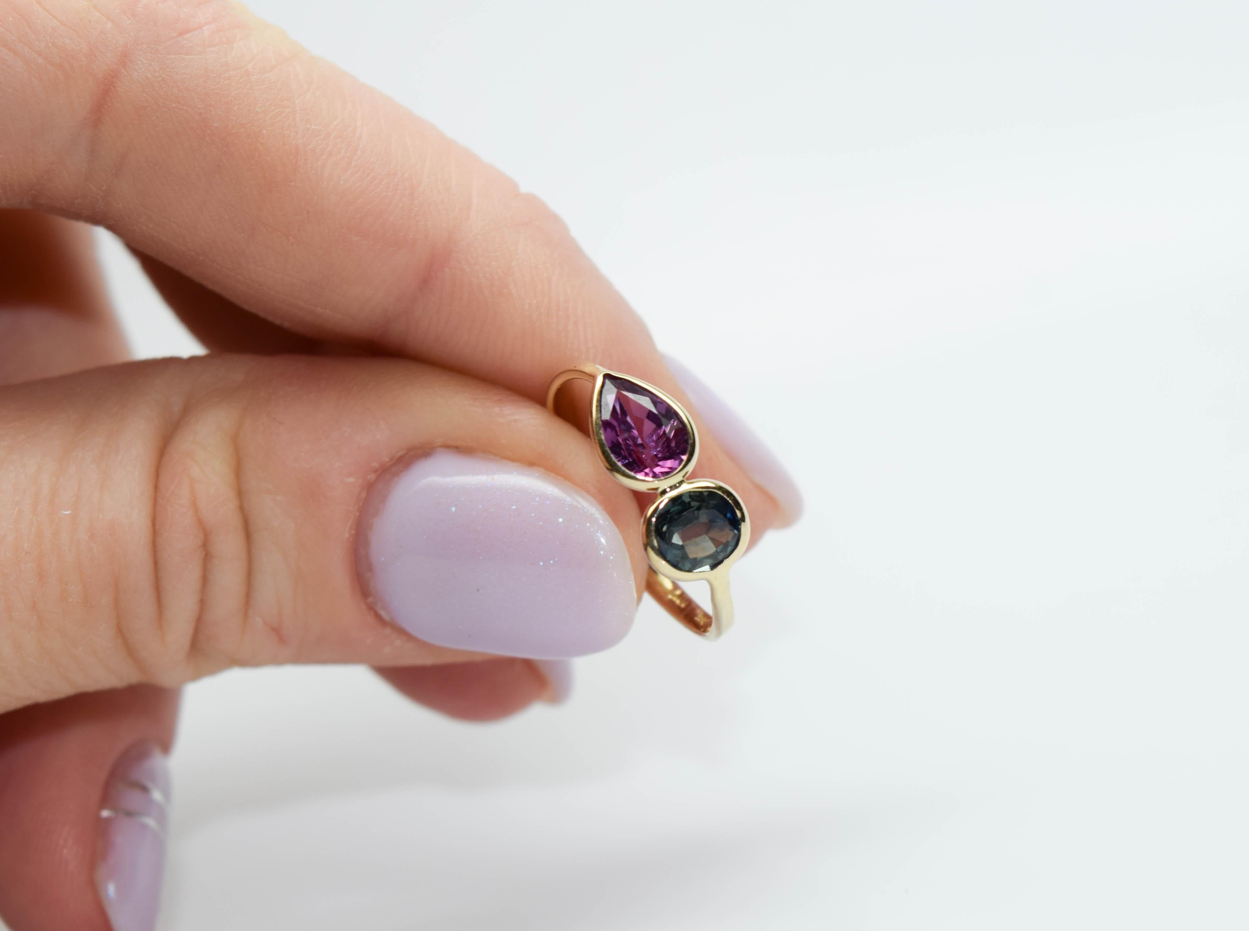 Moi Et Toi Sapphire ring 14KT gold open concept rare designer ring 1