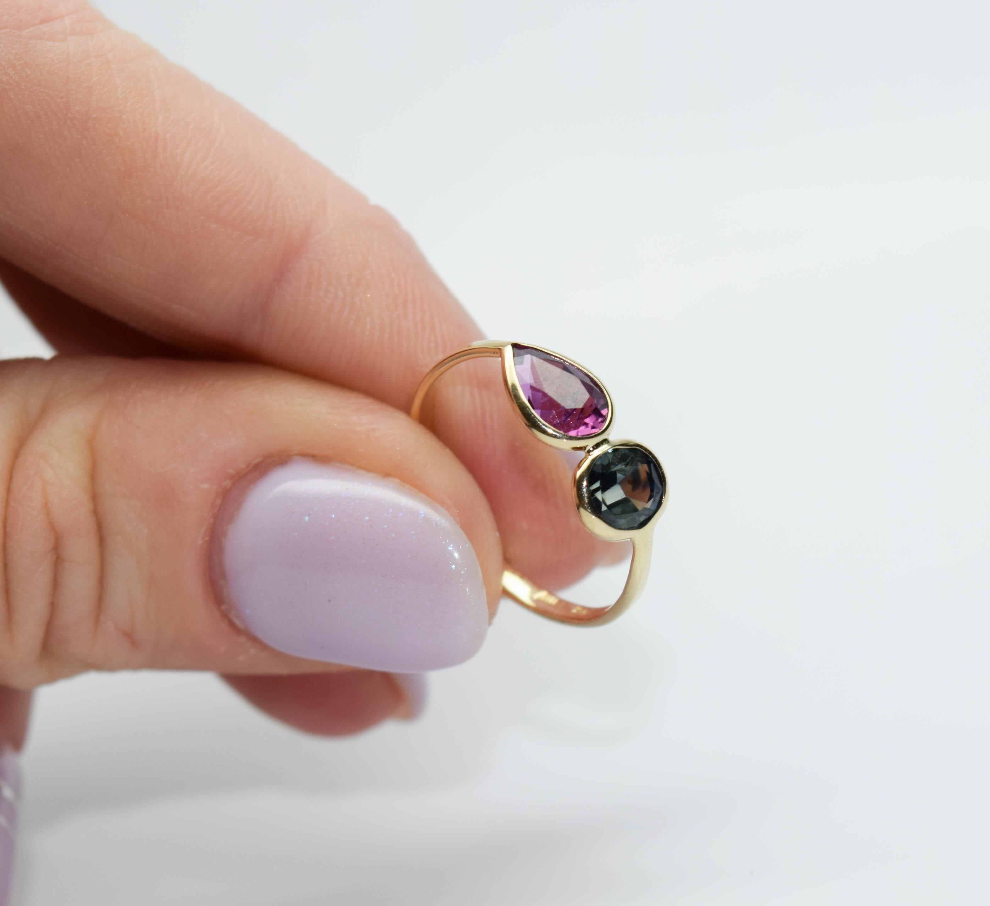 Moi Et Toi Sapphire ring 14KT gold open concept rare designer ring 2